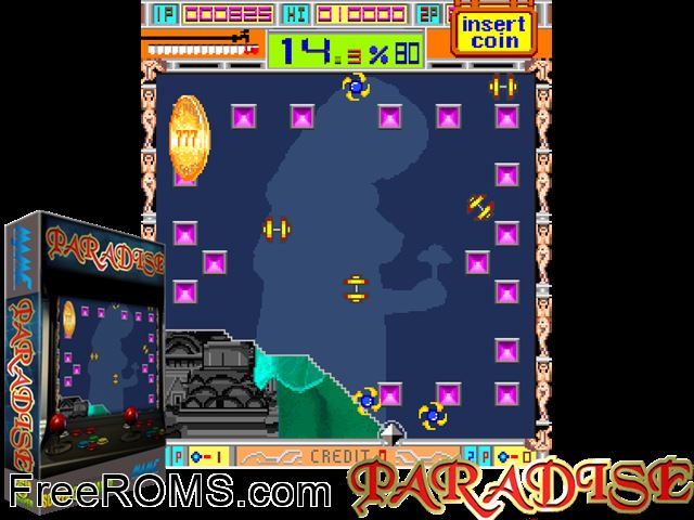 Paradise MAME game showing 3D box cover and gameplay screenshot