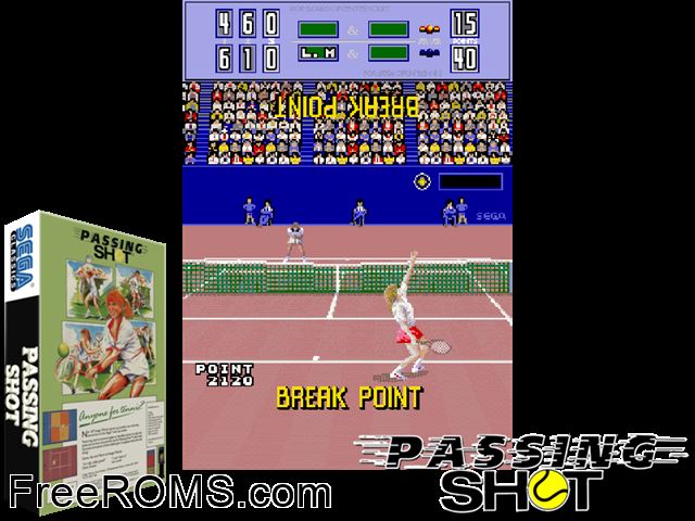 Passing Shot (2 Players) (bootleg) MAME game showing 3D box cover and gameplay screenshot