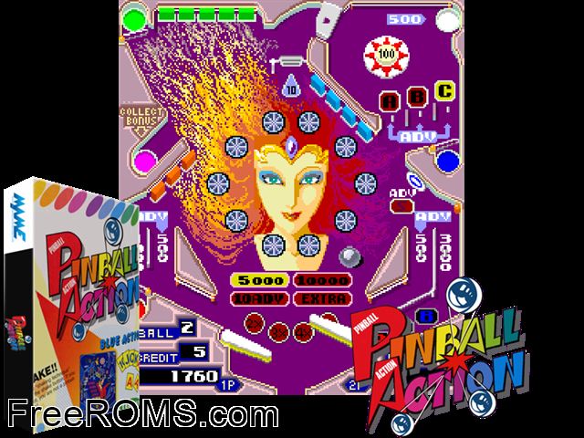 Pinball Action (set 1) MAME game showing 3D box cover and gameplay screenshot