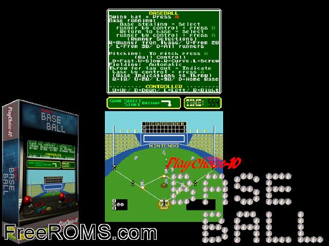 Baseball (PlayChoice-10) MAME game showing 3D box cover and gameplay screenshot