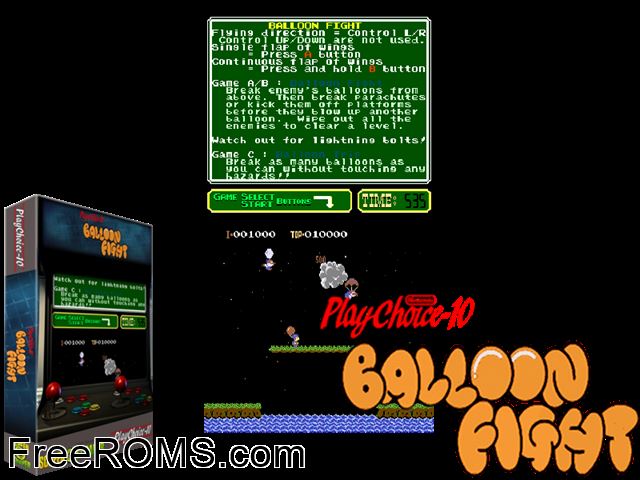 Balloon Fight (PlayChoice-10) MAME game showing 3D box cover and gameplay screenshot