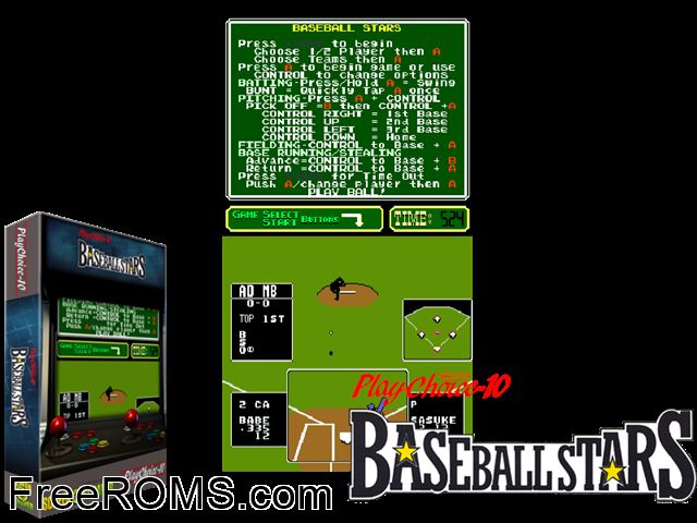 Baseball Stars: Be a Champ! (PlayChoice-10) MAME game showing 3D box cover and gameplay screenshot