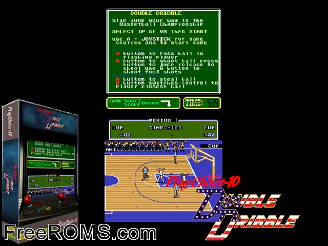 Double Dribble (PlayChoice-10) MAME game showing 3D box cover and gameplay screenshot