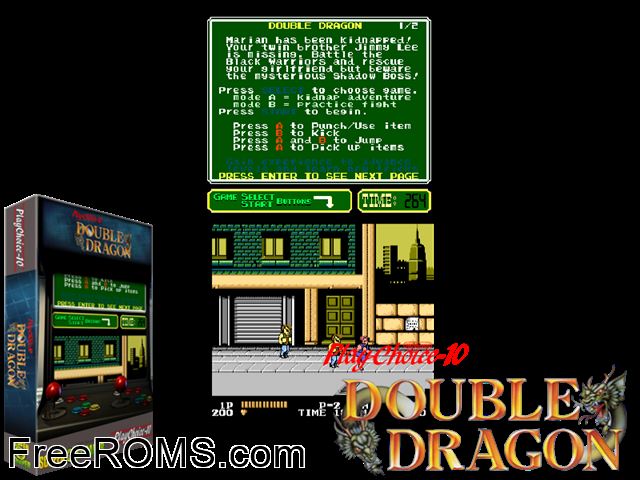 Double Dragon (PlayChoice-10) MAME game showing 3D box cover and gameplay screenshot