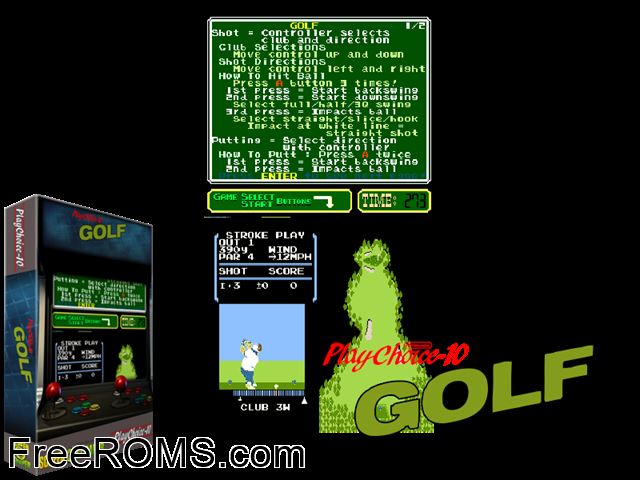 Golf (PlayChoice-10) MAME game showing 3D box cover and gameplay screenshot
