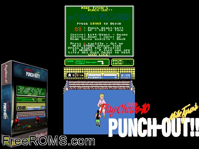 Mike Tyson's Punch-Out!! (PlayChoice-10) MAME game showing 3D box cover and gameplay screenshot