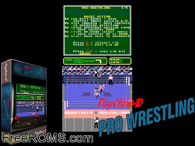 Pro Wrestling (PlayChoice-10) MAME game showing 3D box cover and gameplay screenshot