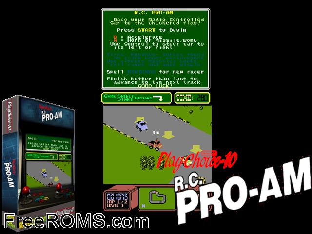 R.C. Pro-Am (PlayChoice-10) MAME game showing 3D box cover and gameplay screenshot