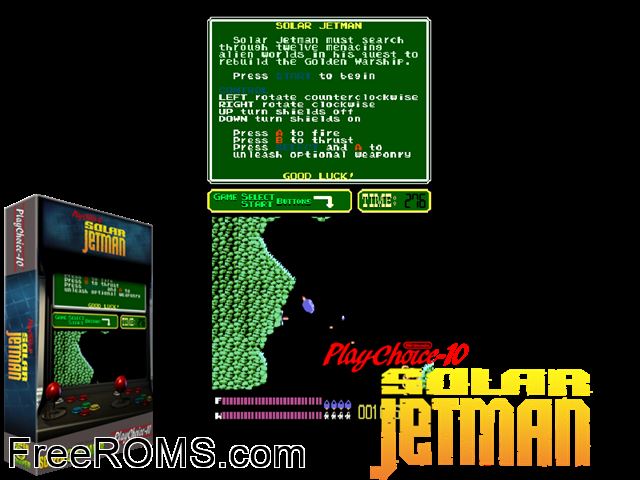 Solar Jetman (PlayChoice-10) MAME game showing 3D box cover and gameplay screenshot