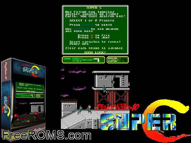 Super C (PlayChoice-10) MAME game showing 3D box cover and gameplay screenshot