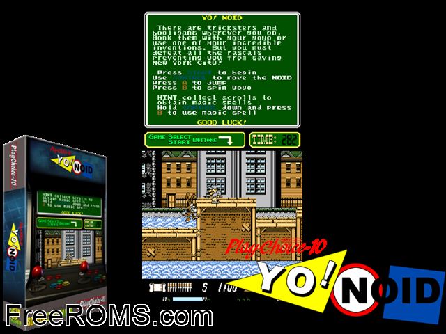 Yo! Noid (PlayChoice-10) MAME game showing 3D box cover and gameplay screenshot