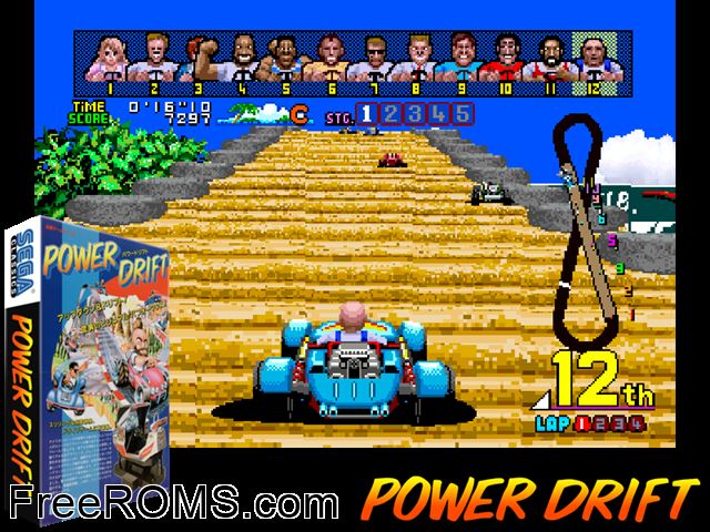 Power Drift (World Set 2) MAME game showing 3D box cover and gameplay screenshot