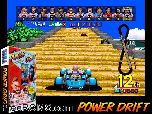 Power Drift (Japan) MAME game showing 3D box cover and gameplay screenshot