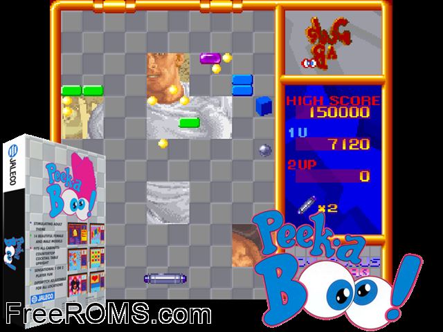 Peek-a-Boo! MAME game showing 3D box cover and gameplay screenshot