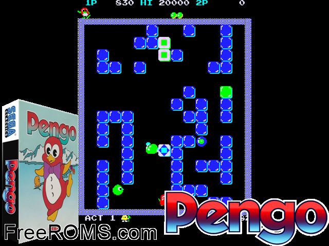 Pengo (bootleg) MAME game showing 3D box cover and gameplay screenshot