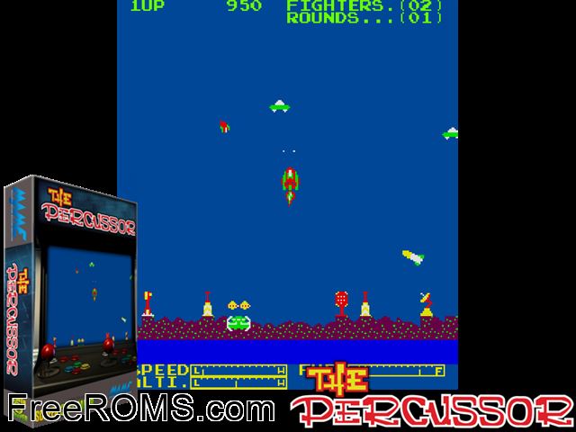 The Percussor MAME game showing 3D box cover and gameplay screenshot