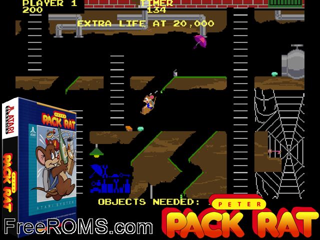 Peter Pack-Rat MAME game showing 3D box cover and gameplay screenshot