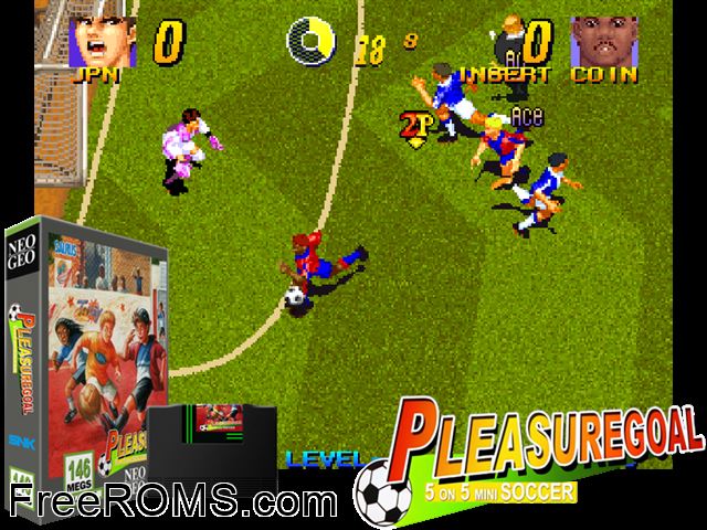 Pleasure Goal / Futsal - 5 on 5 Mini Soccer MAME game showing 3D box cover and gameplay screenshot