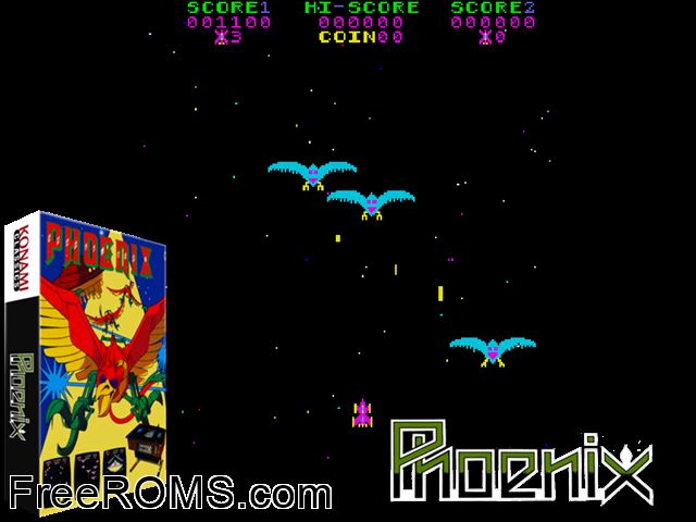 Phoenix (T.P.N.) MAME game showing 3D box cover and gameplay screenshot