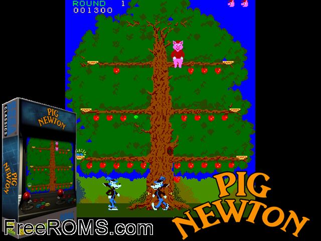 Pig Newton (version C) MAME game showing 3D box cover and gameplay screenshot