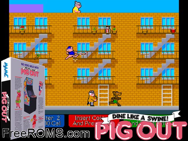 Pigout (alternate) MAME game showing 3D box cover and gameplay screenshot
