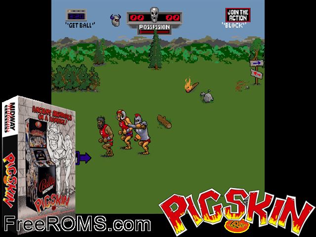 Pigskin 621AD MAME game showing 3D box cover and gameplay screenshot