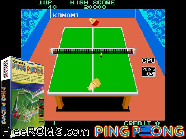 Ping Pong MAME game showing 3D box cover and gameplay screenshot