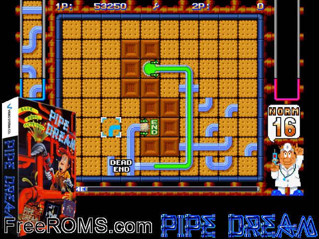 Pipe Dream (Japan) MAME game showing 3D box cover and gameplay screenshot