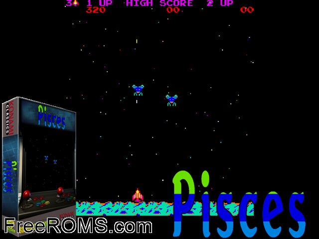 Pisces MAME game showing 3D box cover and gameplay screenshot