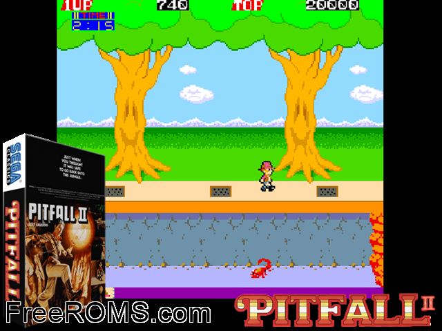 Pitfall II (not encrypted) MAME game showing 3D box cover and gameplay screenshot