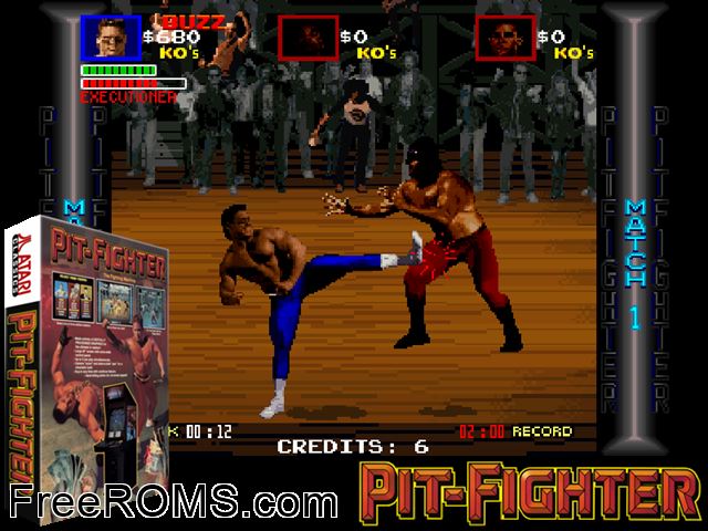 Pit Fighter (bootleg) MAME game showing 3D box cover and gameplay screenshot
