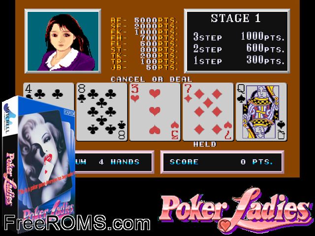 Poker Ladies (Leprechaun ver. 401) MAME game showing 3D box cover and gameplay screenshot