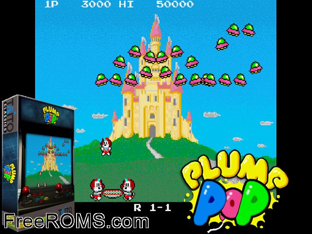 Plump Pop (Japan) MAME game showing 3D box cover and gameplay screenshot