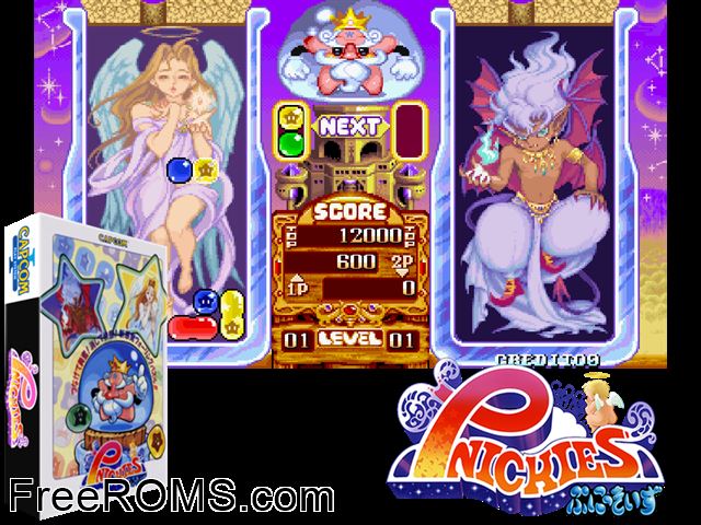 Pnickies (Japan 940608) MAME game showing 3D box cover and gameplay screenshot
