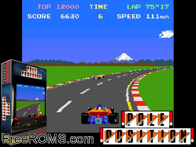 Pole Position (Atari version 1) MAME game showing 3D box cover and gameplay screenshot