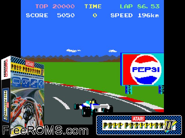Pole Position II (bootleg) MAME game showing 3D box cover and gameplay screenshot