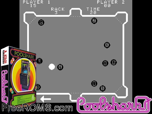 Poolshark MAME game showing 3D box cover and gameplay screenshot