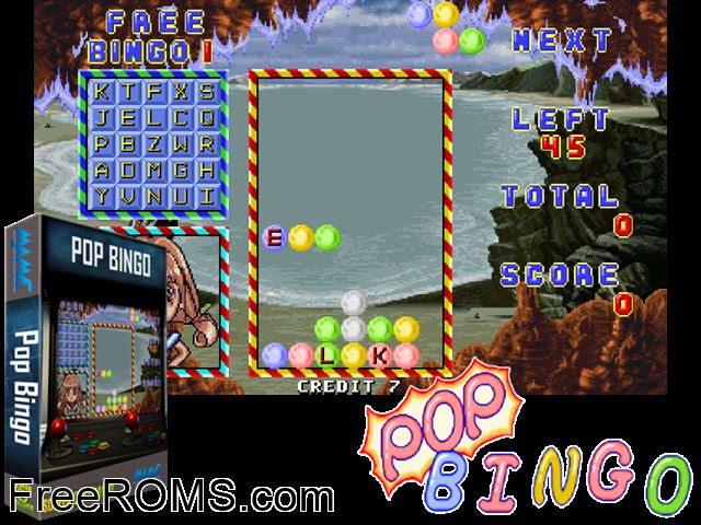 Pop Bingo MAME game showing 3D box cover and gameplay screenshot