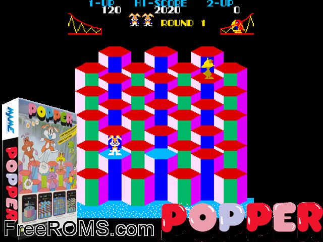 Popper MAME game showing 3D box cover and gameplay screenshot