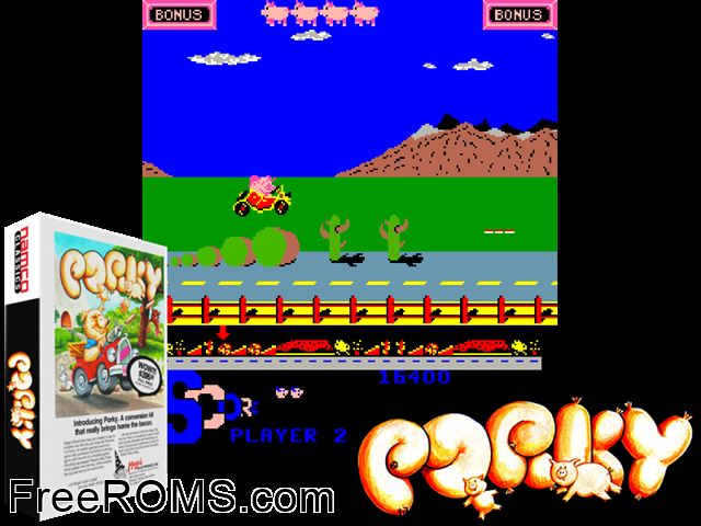 Porky MAME game showing 3D box cover and gameplay screenshot