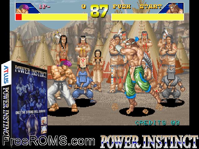 Power Instinct (USA, bootleg set 2) MAME game showing 3D box cover and gameplay screenshot