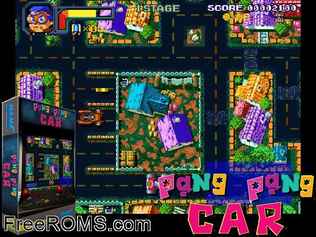 Pang Pang Car MAME game showing 3D box cover and gameplay screenshot