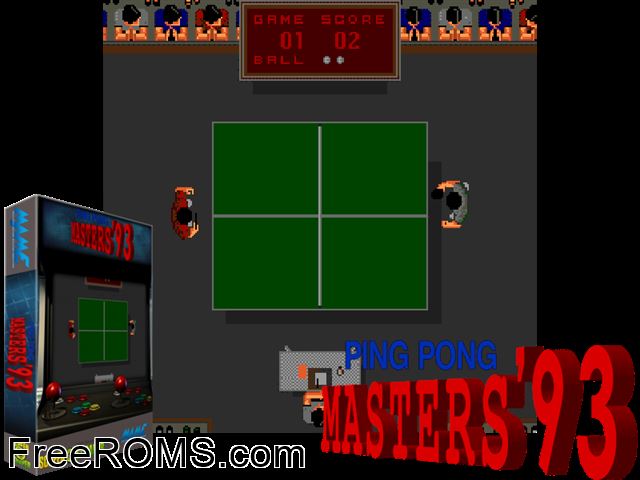 Ping Pong Masters '93 MAME game showing 3D box cover and gameplay screenshot