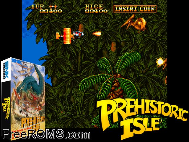 Prehistoric Isle in 1930 (US) MAME game showing 3D box cover and gameplay screenshot