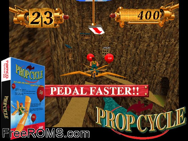 Prop Cycle (Rev PR2 Ver.A) MAME game showing 3D box cover and gameplay screenshot