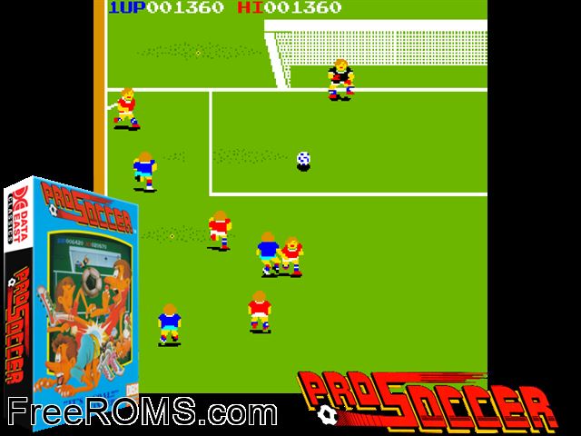 Pro Soccer MAME game showing 3D box cover and gameplay screenshot