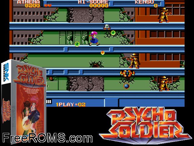 Psycho Soldier (US) MAME game showing 3D box cover and gameplay screenshot