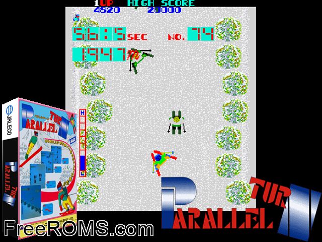 Parallel Turn MAME game showing 3D box cover and gameplay screenshot