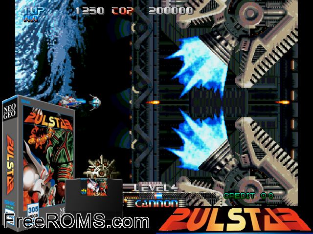 Pulstar MAME game showing 3D box cover and gameplay screenshot
