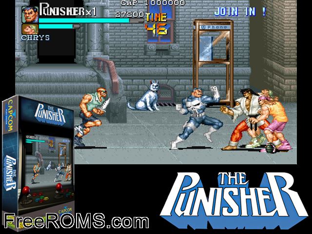 The Punisher (Japan 930422) MAME game showing 3D box cover and gameplay screenshot